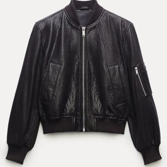 Zara Brown ZW Leather BomberBrown Jacket